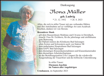 Traueranzeige von Ilona Müller von Südthüringer Presse