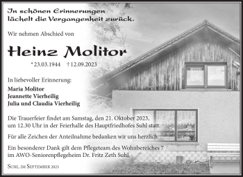 Traueranzeige von Heinz Molitor von Südthüringer Presse