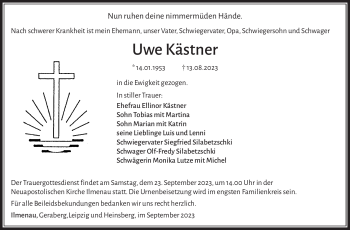 Traueranzeige von Uwe Kästner von Südthüringer Presse