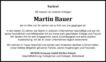 Traueranzeige von Martin Bauer von Neue Presse Coburg