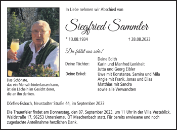Traueranzeige von Siegfried Sammler von Neue Presse Coburg