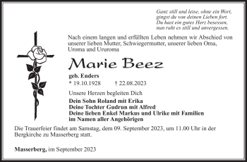 Traueranzeige von Marie Beez von Südthüringer Presse