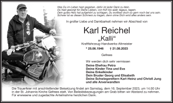Traueranzeige von Karl Reichel von Frankenpost