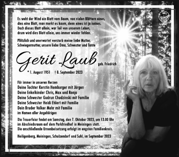 Traueranzeige von Gerit Laub von Südthüringer Presse