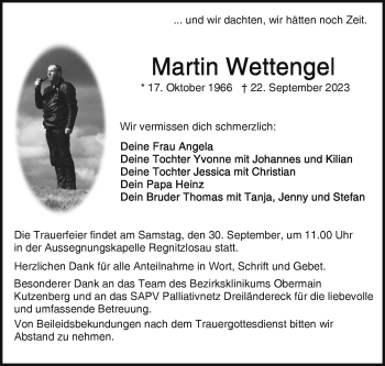 Traueranzeige von Martin Wettengel von Frankenpost