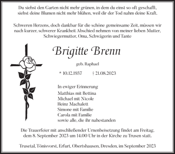 Traueranzeige von Brigitte Brenn von Südthüringer Presse