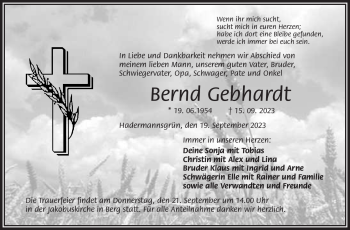 Traueranzeige von Bernd Gebhardt von Frankenpost