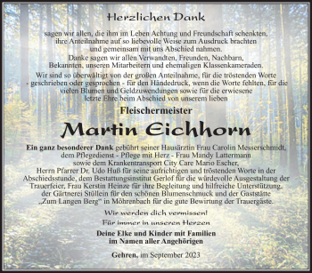 Traueranzeige von Martin Eichhorn von Südthüringer Presse
