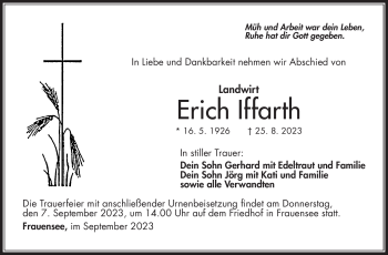 Traueranzeige von Erich Iffarth von Südthüringer Presse