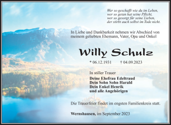 Traueranzeige von Willy Schulz von Südthüringer Presse