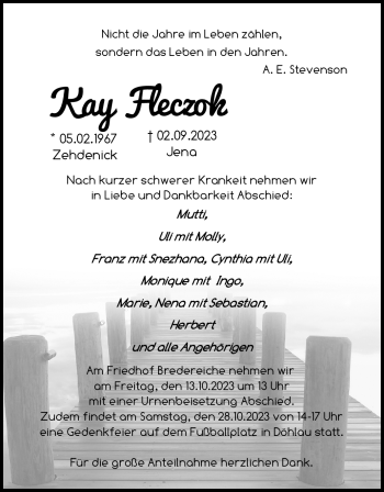 Traueranzeige von Kay Fleczok von Frankenpost