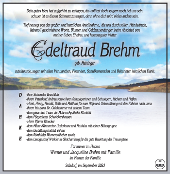 Traueranzeige von Edeltraud Brehm von Südthüringer Presse