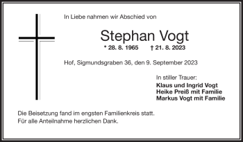 Traueranzeige von Stephan Vogt von Frankenpost
