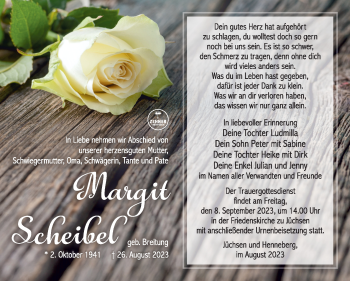 Traueranzeige von Margit Scheibel von Südthüringer Presse