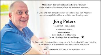 Traueranzeige von Jörg Peters von Südthüringer Presse