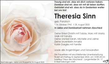 Traueranzeige von Theresia Sinn von Südthüringer Presse