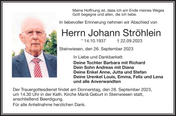 Traueranzeige von Johann Ströhlein von Neue Presse Coburg