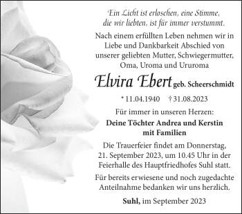 Traueranzeige von Elvira Ebert von Südthüringer Presse