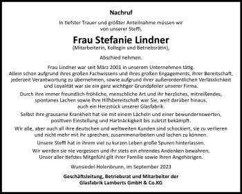 Traueranzeige von Stefanie Lindner von Frankenpost