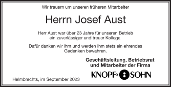 Traueranzeige von Josef Aust von Frankenpost