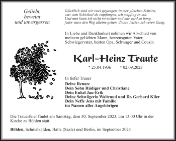 Traueranzeige von Karl-Heinz Traute von Südthüringer Presse