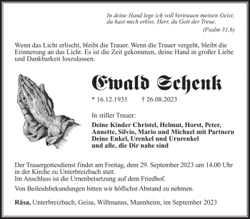 Traueranzeige von Ewald Schenk von Südthüringer Presse