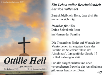 Traueranzeige von Ottilie Heil von Südthüringer Presse