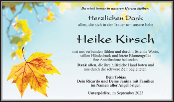 Traueranzeige von Heike Kirsch von Südthüringer Presse