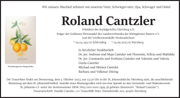 Traueranzeige von Roland Cantzler von Frankenpost
