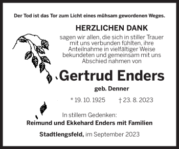 Traueranzeige von Gertrud Enders von Südthüringer Presse