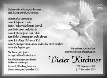 Traueranzeige von Dieter Kirchner von Südthüringer Presse