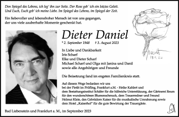 Traueranzeige von Dieter Daniel von Südthüringer Presse