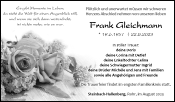 Traueranzeige von Frank Gleichmann von Südthüringer Presse
