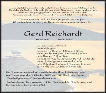 Traueranzeige von Gerd Reichardt von Südthüringer Presse