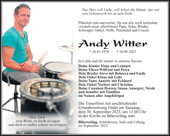 Traueranzeige von Andy Witter von Südthüringer Presse