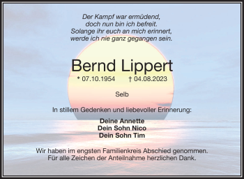 Traueranzeige von Bernd Lippert von Frankenpost