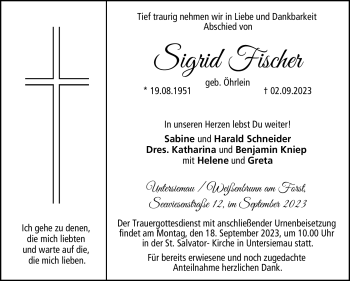 Traueranzeige von Sigrid Fischer von Neue Presse Coburg