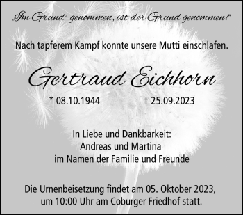 Traueranzeige von Gertraud Eichhorn von Neue Presse Coburg