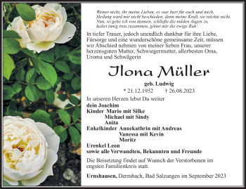 Traueranzeige von Ilona Müller von Südthüringer Presse