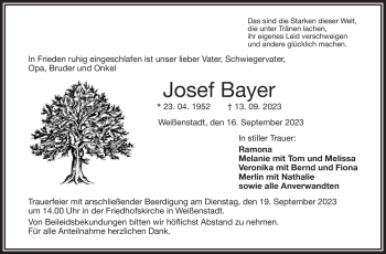 Traueranzeige von Josef Bayer von Frankenpost