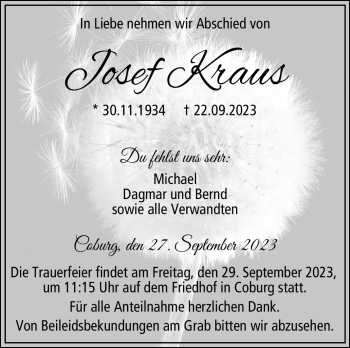 Traueranzeige von Josef Kraus von Neue Presse Coburg