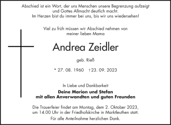 Traueranzeige von Andrea Zeidler von Frankenpost
