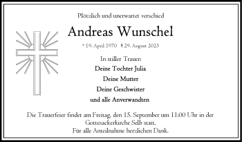 Traueranzeige von Andreas Wunschel von Frankenpost