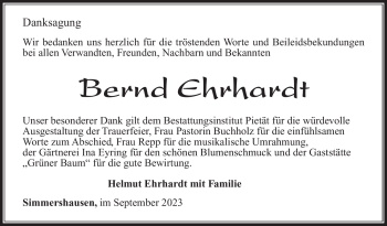 Traueranzeige von Bernd Ehrhardt von Südthüringer Presse