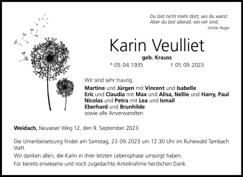 Traueranzeige von Karin Veulliet von Neue Presse Coburg