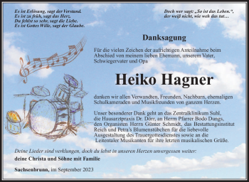 Traueranzeige von Heiko Hagner von Südthüringer Presse