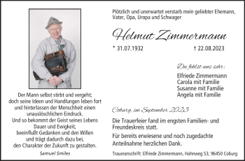 Traueranzeige von Helmut Zimmermann von Neue Presse Coburg