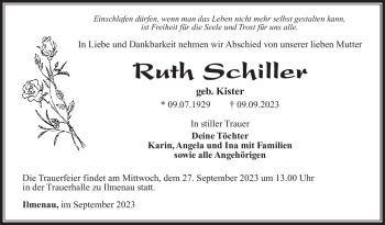 Traueranzeige von Ruth Schiller von Südthüringer Presse
