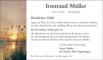 Traueranzeige von Irmtraud Müller von Neue Presse Coburg