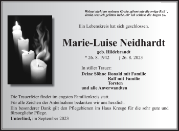 Traueranzeige von Marie-Luise Neidhardt von Südthüringer Presse